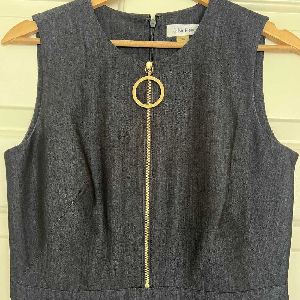Calvin Klein Navy Sheath Dress Knee Length Sleeveless Size‎ 4 - Picture 2 of 6